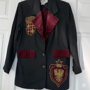 Vintage Sue Wong Black and Burgundy Embroidered Blazer and skirt fit medium